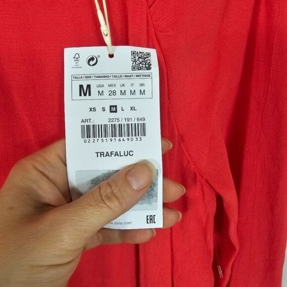 Zara Trafaluc Red Open Back Mini Dress M Ruffles Pleated Long Sleeve Feminine - Picture 12 of 12